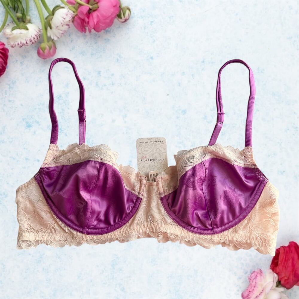 Free People bra underwear lingerie floral lace satin intimates top bralette - Picture 2 of 4